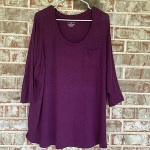 Lane Bryant Purple 3/4 Sleeved Scoop Neck Blouse